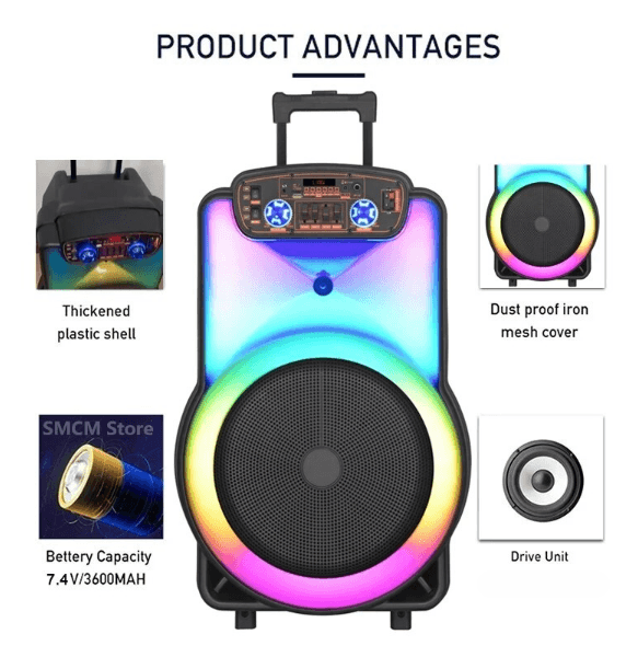 Караоке тонколона 12" 2000W Два Безжични Микрофона BT-1218 (Безплатна доставка) - Image 2
