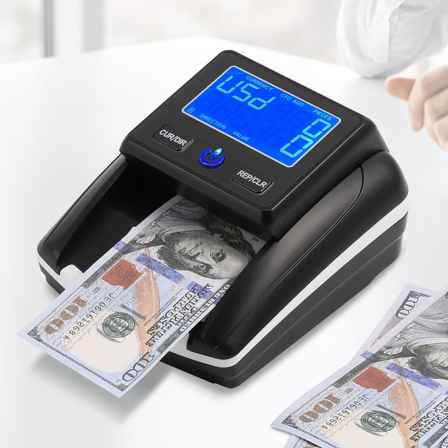 Дигитален детектор за банкноти с UV защита – EUR / USD + зарядно за батерия (Безплатна доставка)