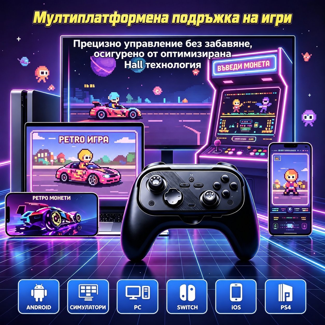 Aureon PlayCore™ Контролер за игри с движещи се елементи за компютър, мобилни устройства, Xbox и Switch – Bluetooth